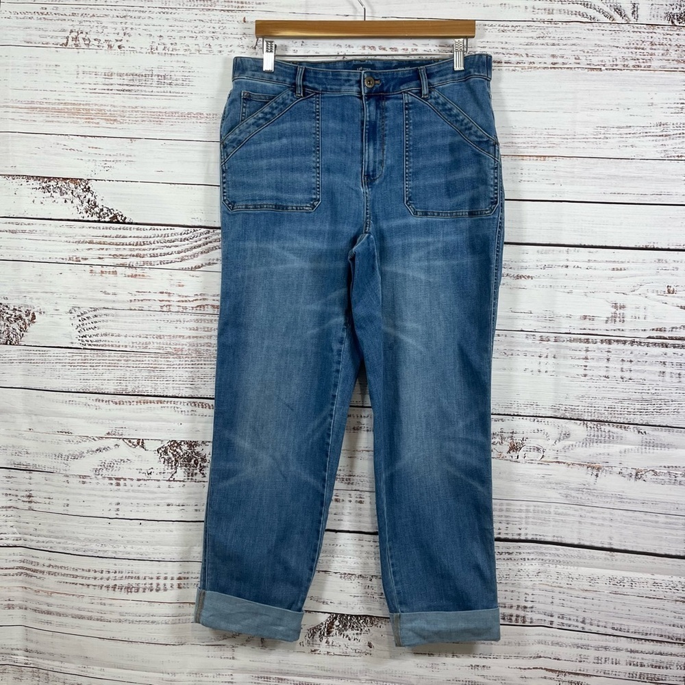 J.Jill Blue Patch Pockets Cuffed Hem Denim Jeans